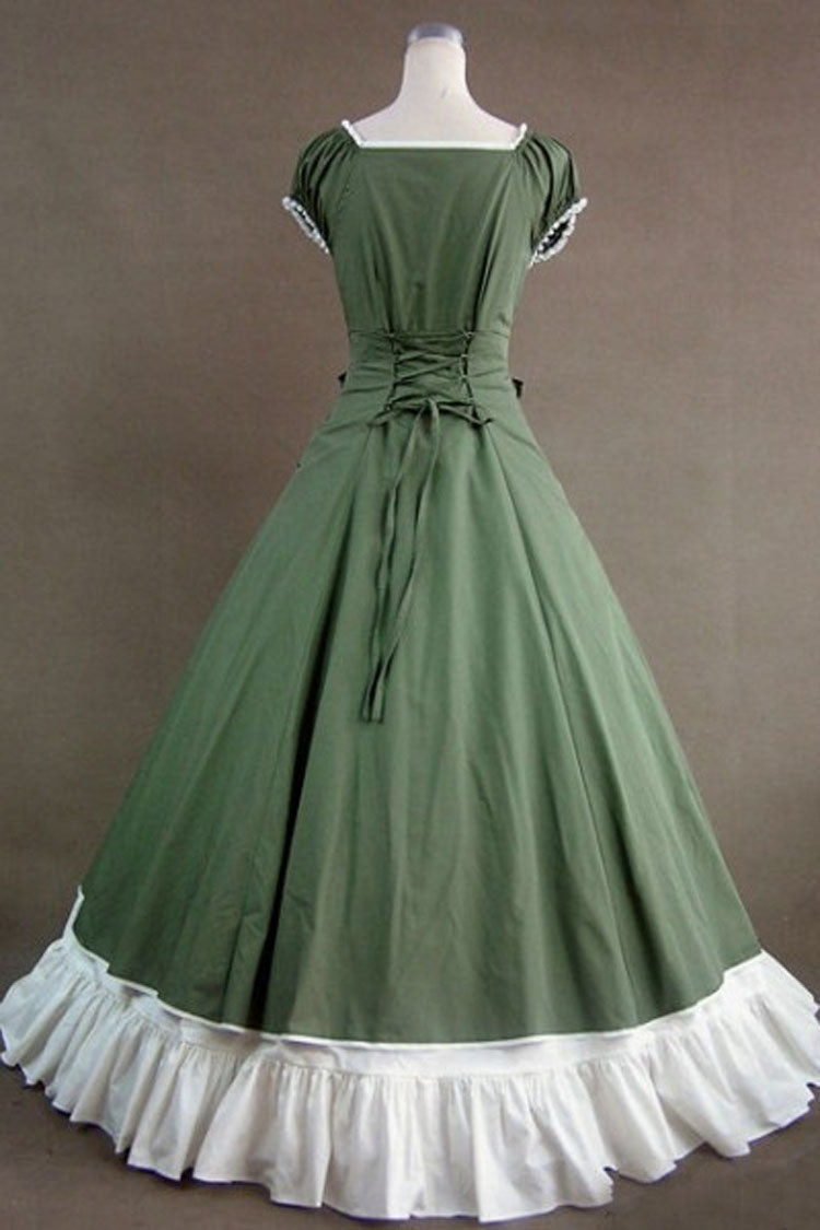 Sweet Lolita Dress - Cotton Square Collar Cap Sleeves, Green, Square Collar, Bow Detail - additional product view 2