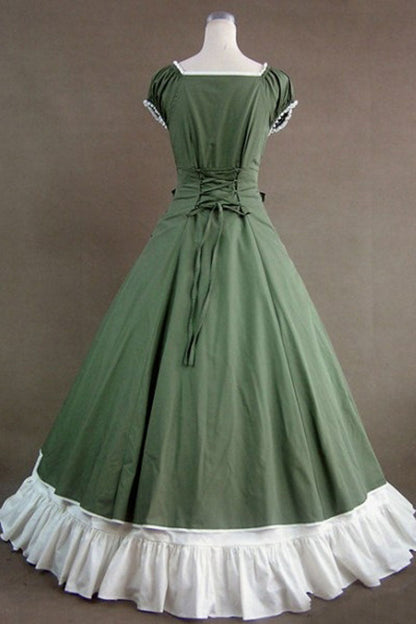 Sweet Lolita Dress - Cotton Square Collar Cap Sleeves, Green, Square Collar, Bow Detail - additional product view 2