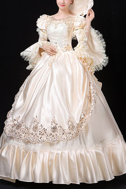 Sweet Lolita Dress - Court Style High Waisted Flowers, White, High Waist, Classic Style - main product image