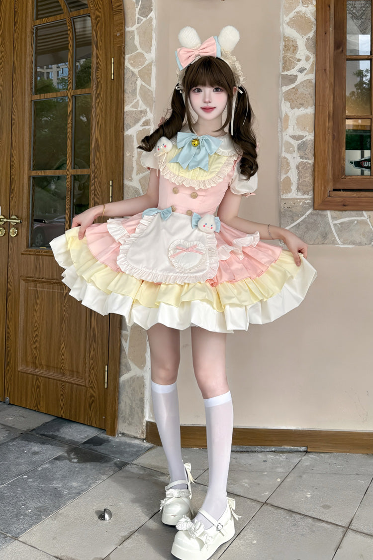 Sweet Lolita Dress - Cream Puffs, 2 Colors, Puff Sleeves, Ruffled, Layered - additional product view 2