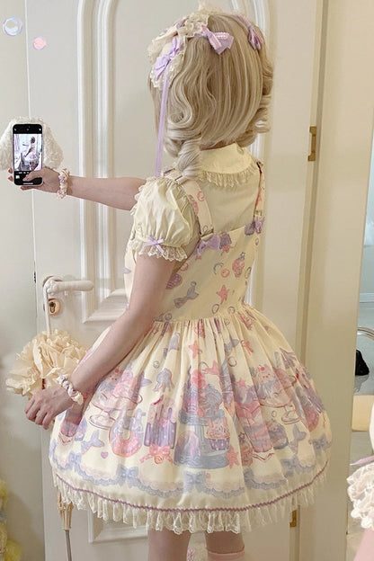 Sweet Lolita Dress - Cream Soda Mermaid Print Light, Yellow, Lace Trim, Printed - additional product view 4