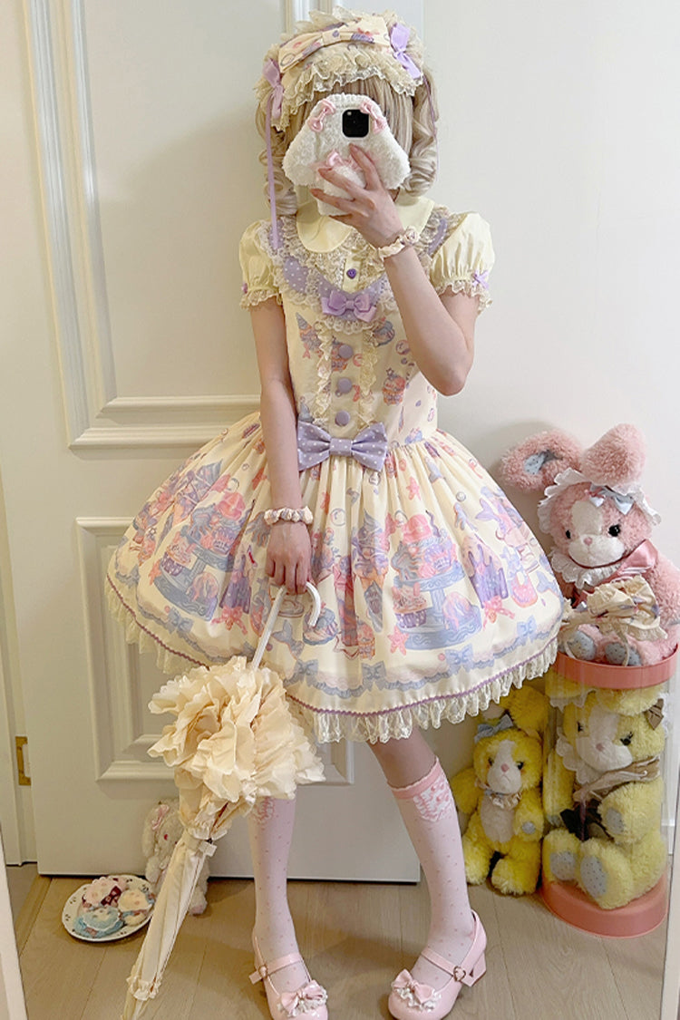 Sweet Lolita Dress - Cream Soda Mermaid Print Light, Yellow, Lace Trim, Printed - additional product view 5