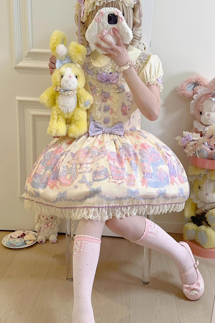 Sweet Lolita Dress - Cream Soda Mermaid Print Light, Yellow, Lace Trim, Printed - additional product view 6