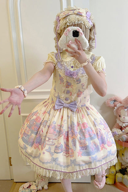 Sweet Lolita Dress - Cream Soda Mermaid Print Light, Yellow, Lace Trim, Printed - main product image