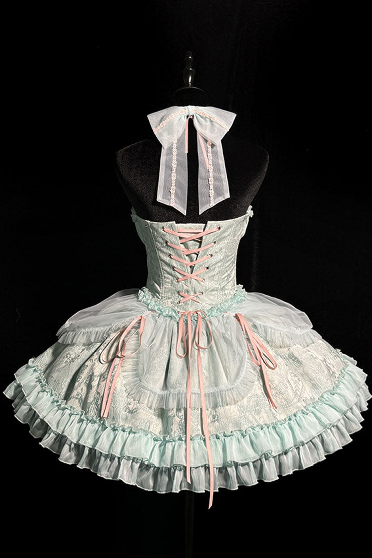 Sweet Lolita Dress - Cross Halterneck Ruffle Bowknot, Green, Lace Trim, Ruffled, Lace-Up - additional product view 8