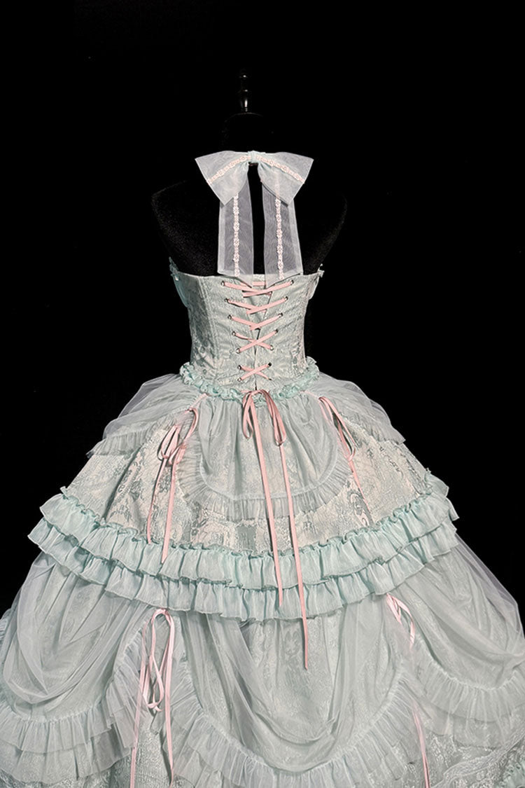 Sweet Lolita Dress - Cross Halterneck Ruffle Bowknot, Green, Lace Trim, Ruffled, Lace-Up - additional product view 11