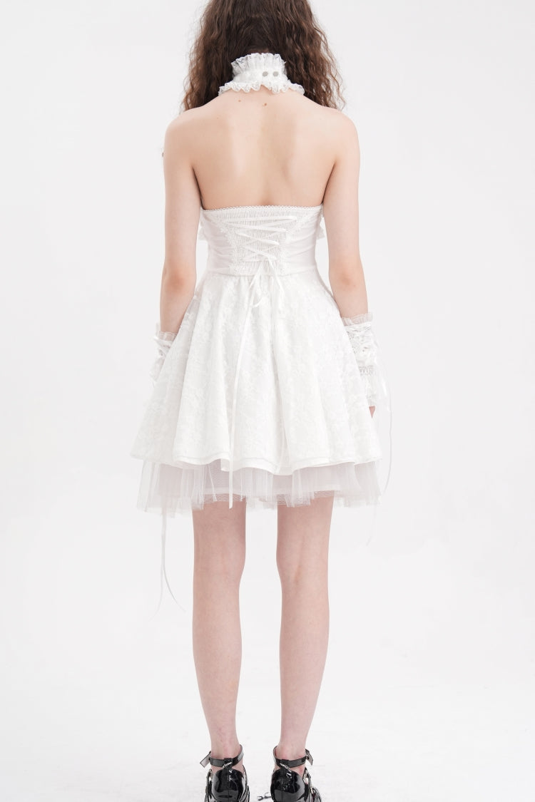 Sweet Lolita Dress - Cross Halterneck Ruffle Lace, White, Women's Style, Lace Trim - additional product view 7