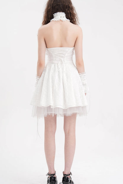 Sweet Lolita Dress - Cross Halterneck Ruffle Lace, White, Women's Style, Lace Trim - additional product view 7