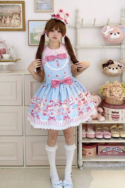 Sweet Lolita Dress - Cupid Bunny, 2 Colors, Bow Detail, Printed - additional product view 2