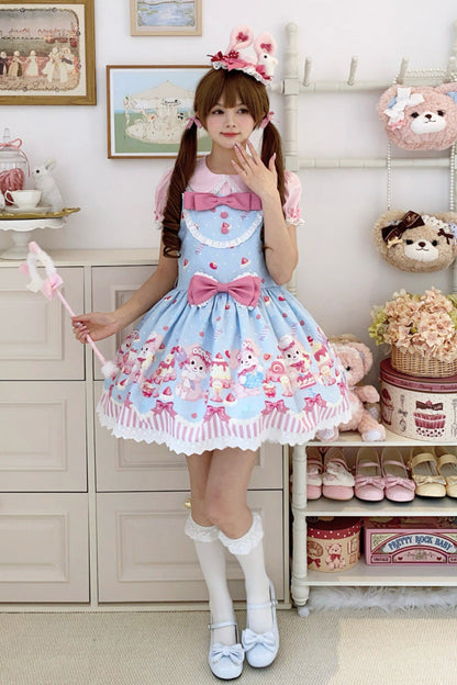 Sweet Lolita Dress - Cupid Bunny, 2 Colors, Bow Detail, Printed - additional product view 5