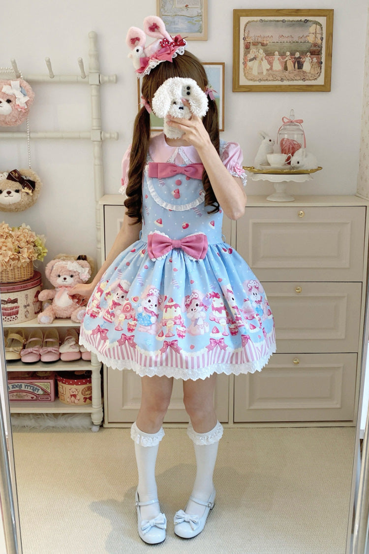 Sweet Lolita Dress - Cupid Bunny, 2 Colors, Bow Detail, Printed - additional product view 6