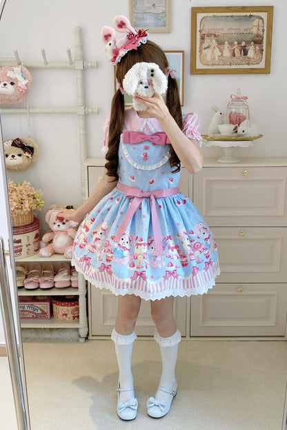 Sweet Lolita Dress - Cupid Bunny, 2 Colors, Bow Detail, Printed - additional product view 7