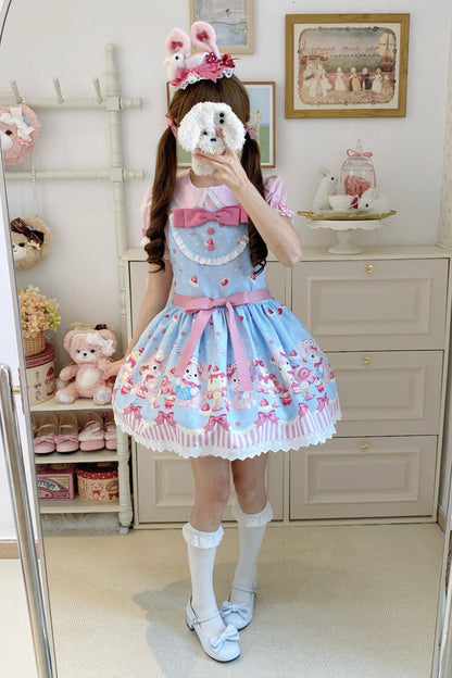 Sweet Lolita Dress - Cupid Bunny, 2 Colors, Bow Detail, Printed - additional product view 8