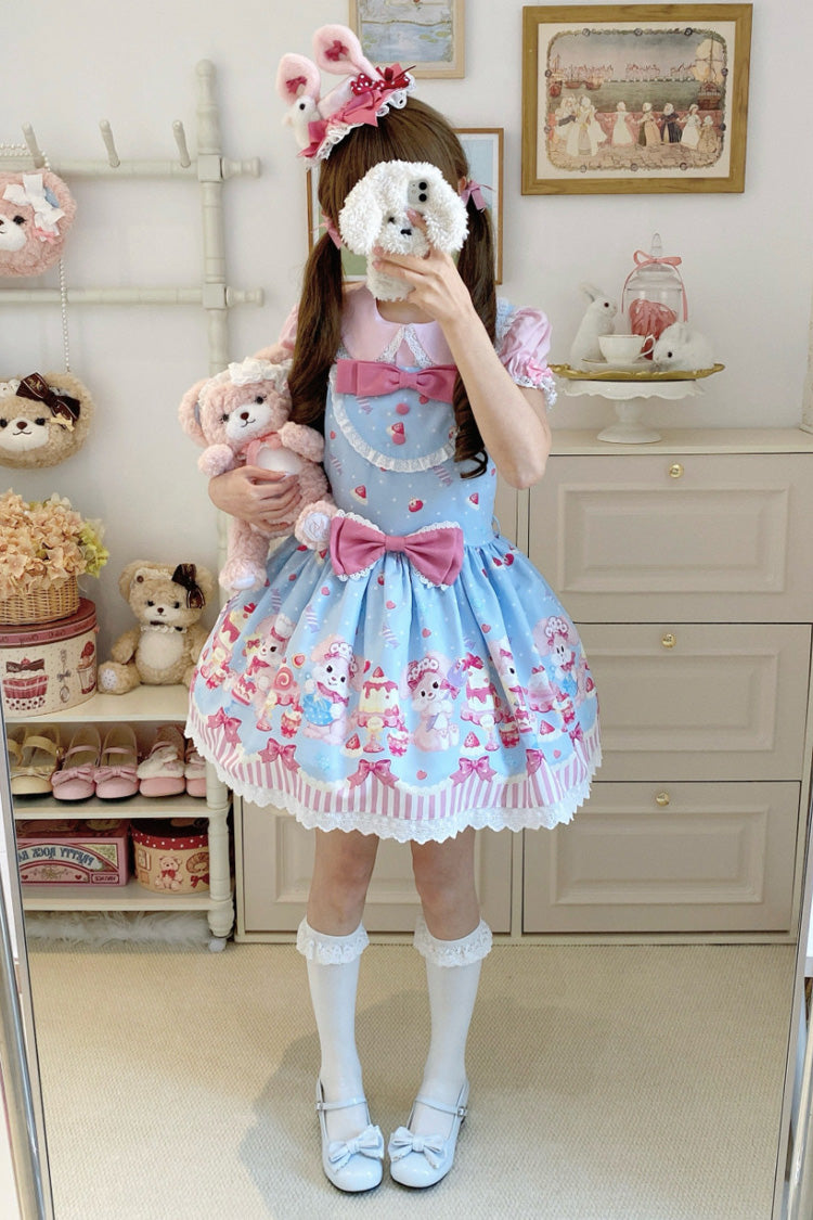 Sweet Lolita Dress - Cupid Bunny, 2 Colors, Bow Detail, Printed - additional product view 10