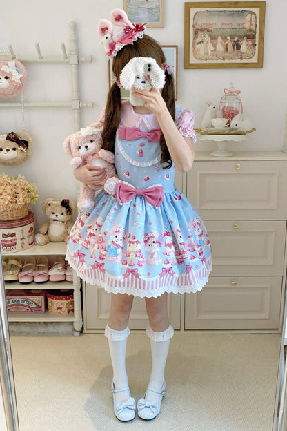 Sweet Lolita Dress - Cupid Bunny, 2 Colors, Bow Detail, Printed - additional product view 10