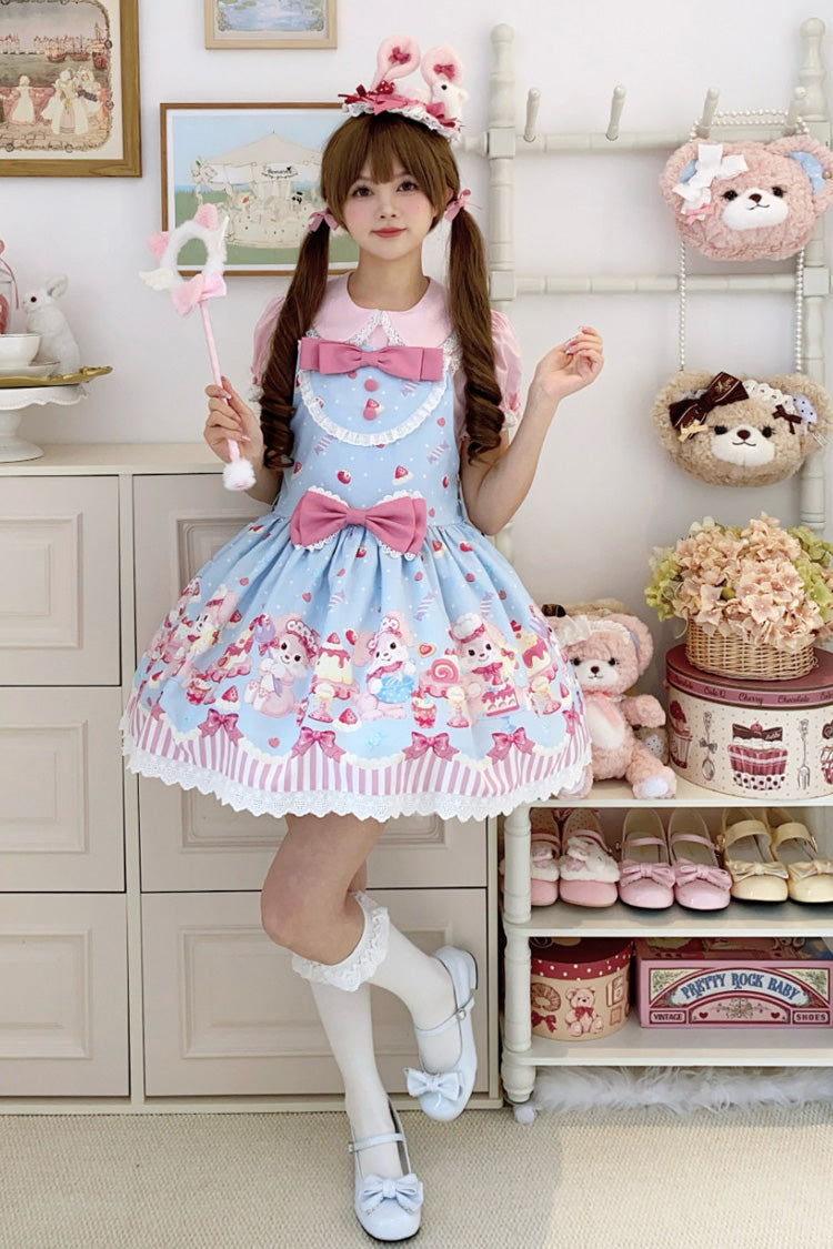 Sweet Lolita Dress - Cupid Bunny, 2 Colors, Bow Detail, Printed - main product image
