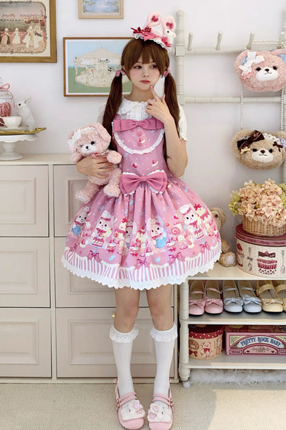 Sweet Lolita Dress - Cupid Bunny, Pink, Printed, Bow Detail - Lolita Coordinate Dress - additional product view 2