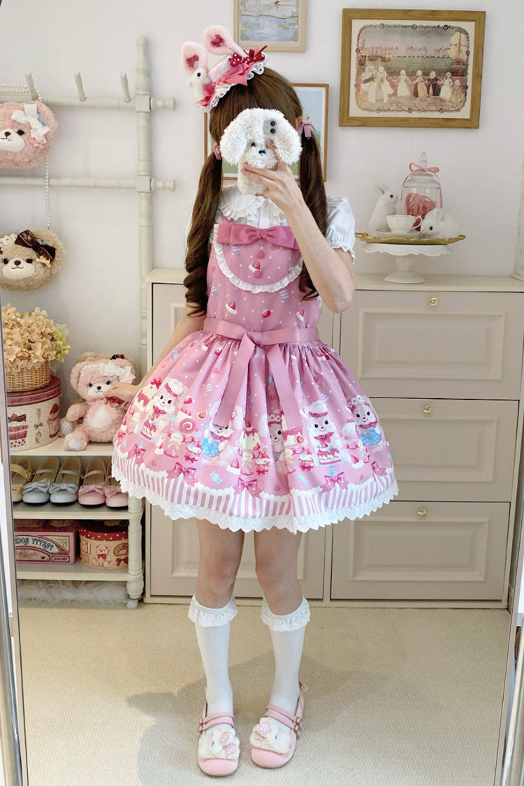 Sweet Lolita Dress - Cupid Bunny, Pink, Printed, Bow Detail - Lolita Coordinate Dress - additional product view 7
