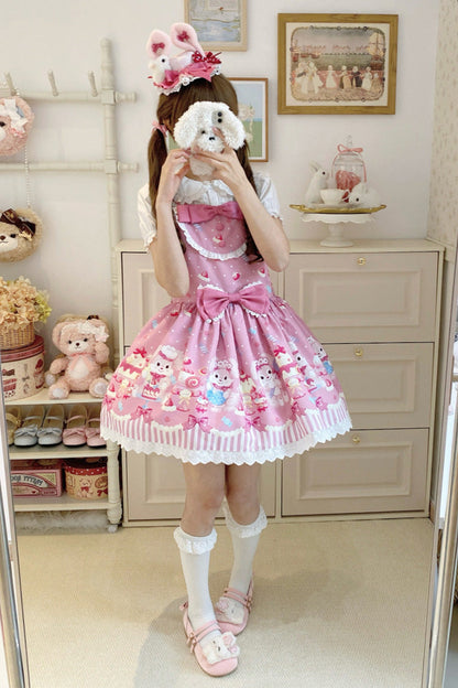 Sweet Lolita Dress - Cupid Bunny, Pink, Printed, Bow Detail - Lolita Coordinate Dress - additional product view 8