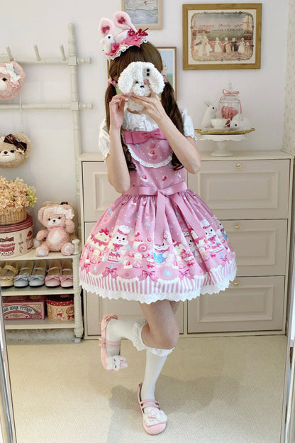 Sweet Lolita Dress - Cupid Bunny, Pink, Printed, Bow Detail - Lolita Coordinate Dress - additional product view 9