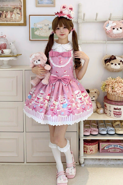 Sweet Lolita Dress - Cupid Bunny, Pink, Printed, Bow Detail - Lolita Coordinate Dress - additional product view 10