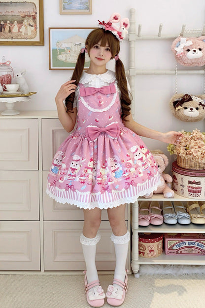 Sweet Lolita Dress - Cupid Bunny, Pink, Printed, Bow Detail - Lolita Coordinate Dress - main product image