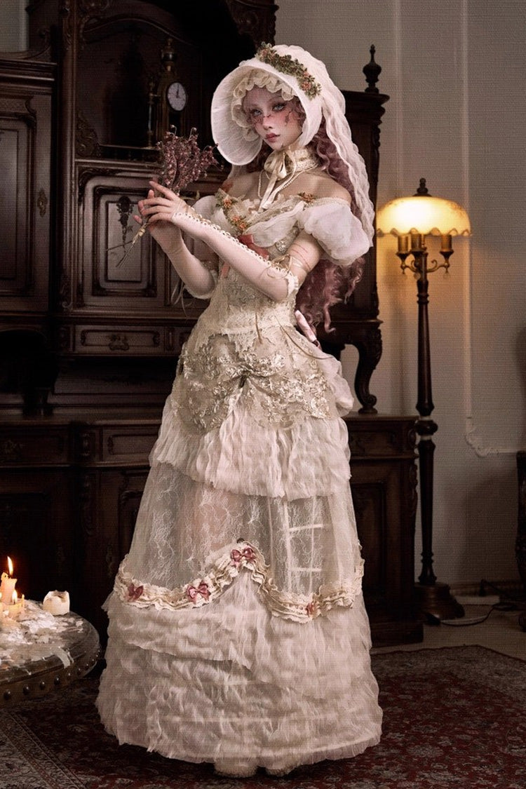 Sweet Lolita Dress - Cupid’s Poetry Box, Brown, Puff Sleeves, Embroidered, Gothic Style - additional product view 2