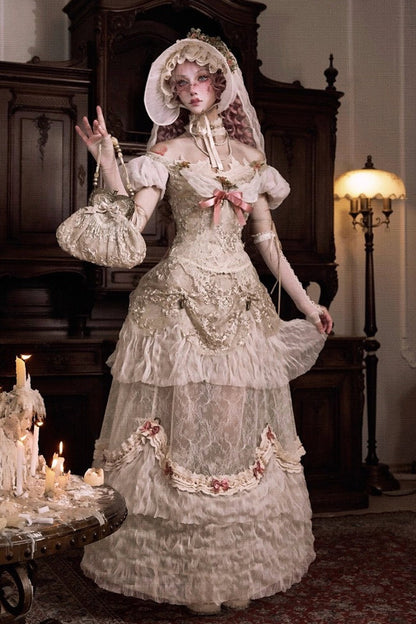 Sweet Lolita Dress - Cupid’s Poetry Box, Brown, Puff Sleeves, Embroidered, Gothic Style - additional product view 3