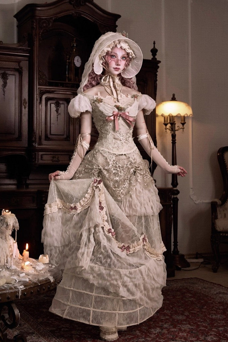 Sweet Lolita Dress - Cupid’s Poetry Box, Brown, Puff Sleeves, Embroidered, Gothic Style - additional product view 4