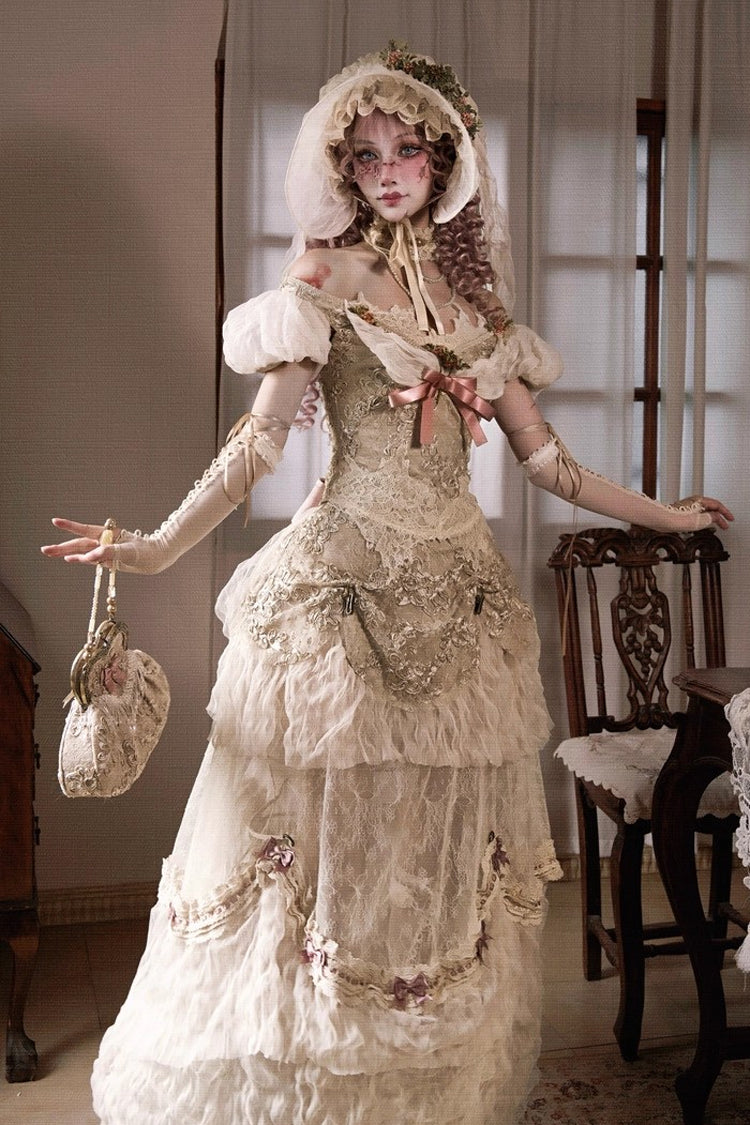 Sweet Lolita Dress - Cupid’s Poetry Box, Brown, Puff Sleeves, Embroidered, Gothic Style - additional product view 5