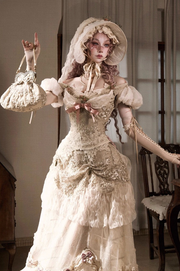 Sweet Lolita Dress - Cupid’s Poetry Box, Brown, Puff Sleeves, Embroidered, Gothic Style - additional product view 6