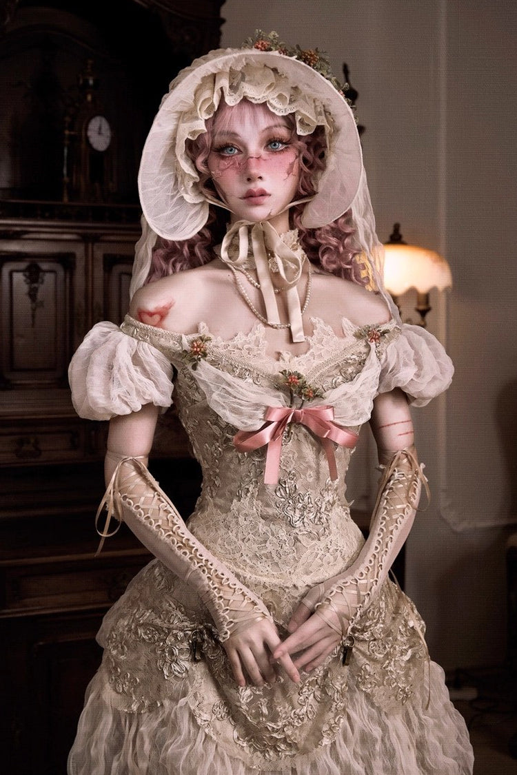 Sweet Lolita Dress - Cupid’s Poetry Box, Brown, Puff Sleeves, Embroidered, Gothic Style - additional product view 8