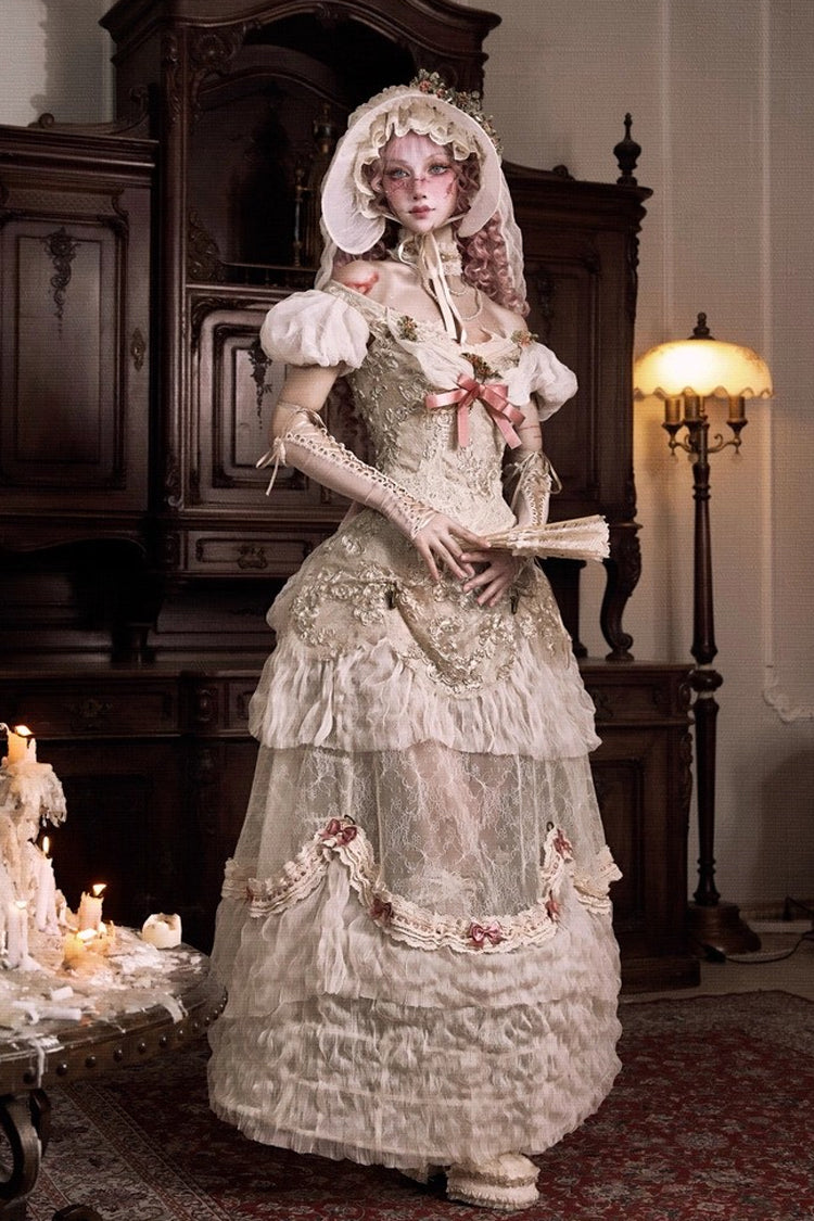Sweet Lolita Dress - Cupid’s Poetry Box, Brown, Puff Sleeves, Embroidered, Gothic Style - main product image