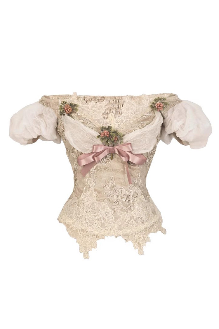 Sweet Lolita Dress - Cupid’s Poetry Box, Brown, Puff Sleeves, Embroidered, Gothic Style - S Top / M Top / L Top option