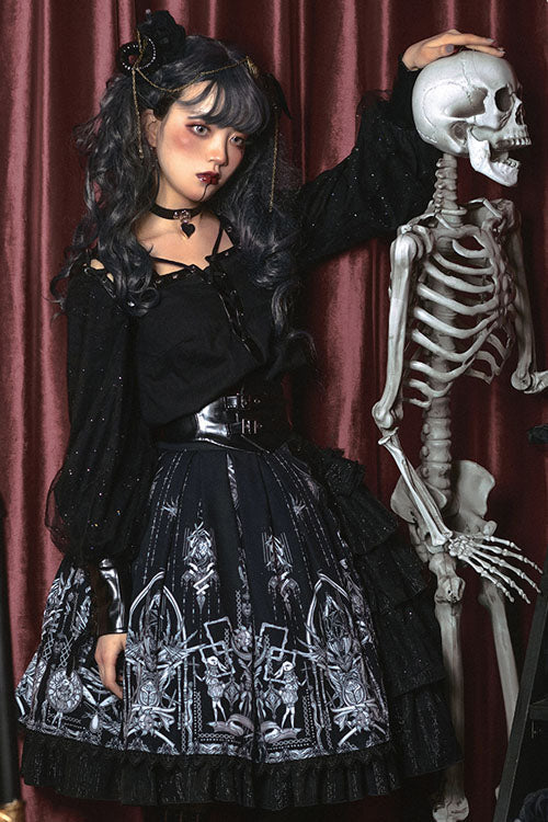 Sweet Lolita Dress - Dark Black Eye Of Red Heart, 2 Colors, High Waist, Printed - additional product view 3