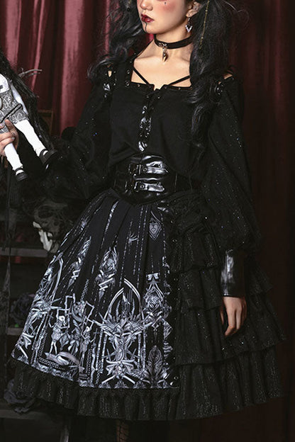 Sweet Lolita Dress - Dark Black Eye Of Red Heart, 2 Colors, High Waist, Printed - main product image