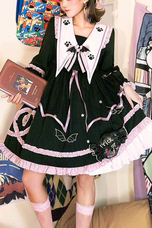 Sweet Lolita Dress - Dark Black High Waisted Purple, 2 Colors, High Waist, Gothic Style - main product image