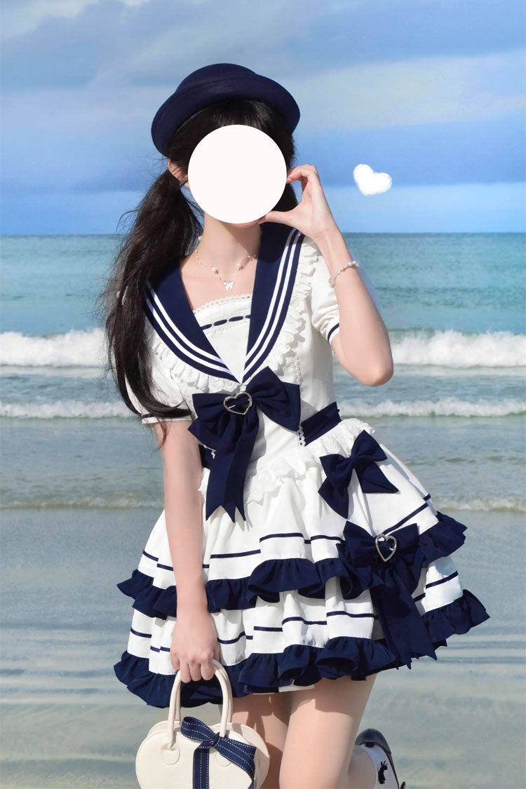 Sweet Lolita Dress - Dark Blue Navy Style, Blue, Ruffled, Bow Detail, Lace Trim - additional product view 3