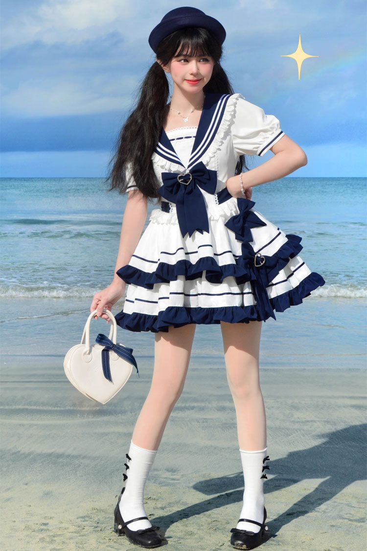 Sweet Lolita Dress - Dark Blue Navy Style, Blue, Ruffled, Bow Detail, Lace Trim - additional product view 4