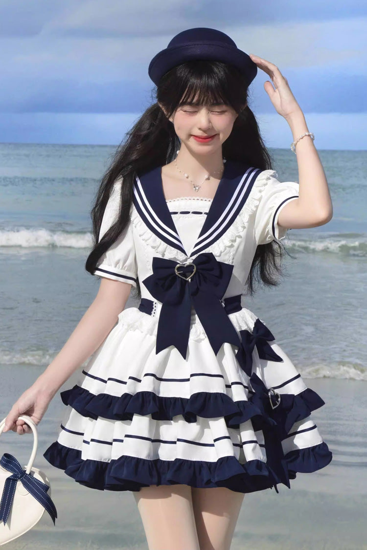Sweet Lolita Dress - Dark Blue Navy Style, Blue, Ruffled, Bow Detail, Lace Trim - additional product view 5