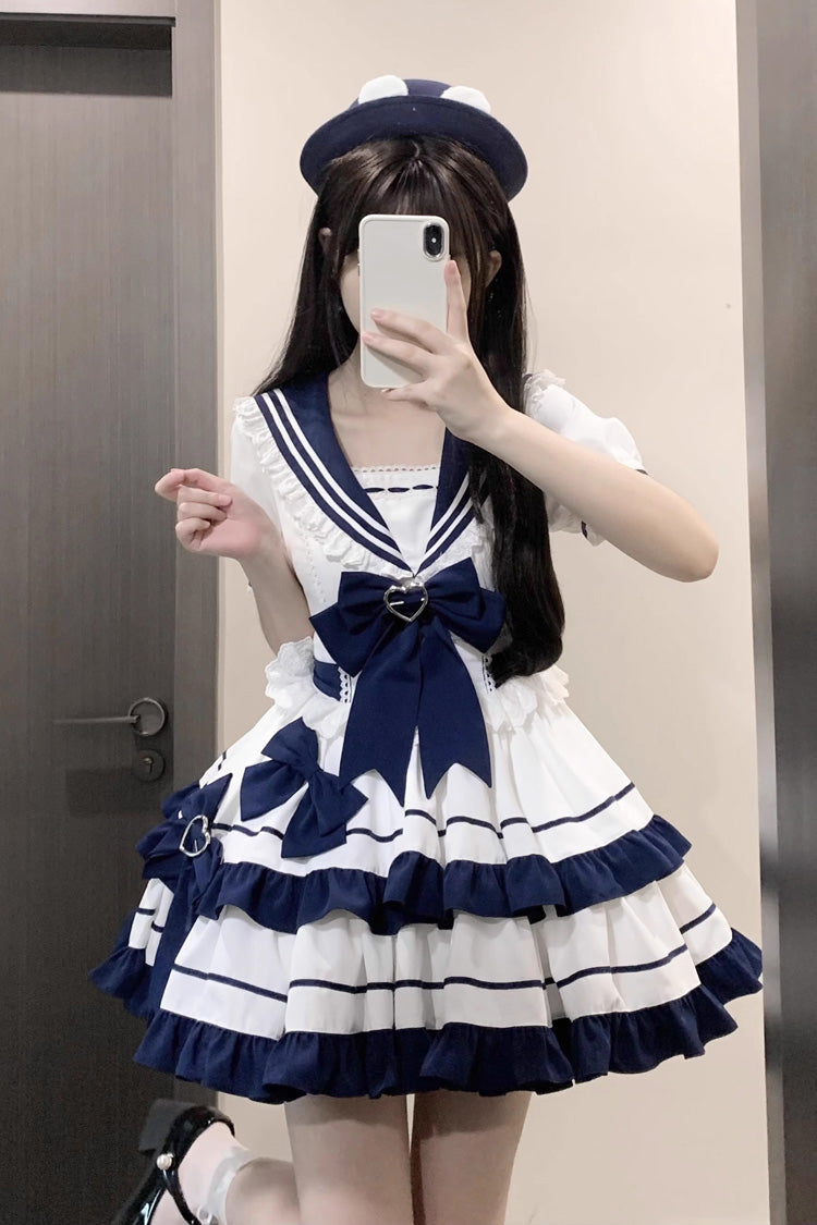 Sweet Lolita Dress - Dark Blue Navy Style, Blue, Ruffled, Bow Detail, Lace Trim - additional product view 6