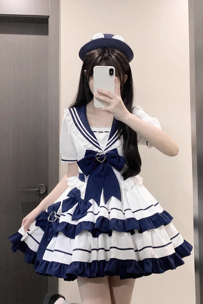 Sweet Lolita Dress - Dark Blue Navy Style, Blue, Ruffled, Bow Detail, Lace Trim - additional product view 7