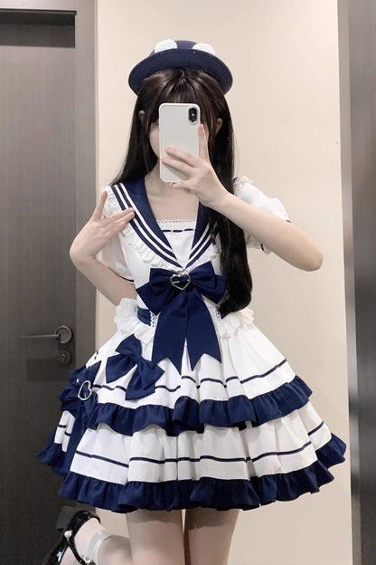 Sweet Lolita Dress - Dark Blue Navy Style, Blue, Ruffled, Bow Detail, Lace Trim - additional product view 8