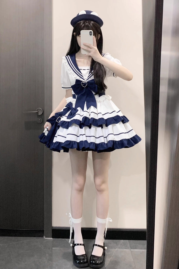 Sweet Lolita Dress - Dark Blue Navy Style, Blue, Ruffled, Bow Detail, Lace Trim - additional product view 9