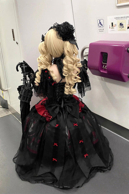 Sweet Lolita Dress - Dark Moon Corridor, Red, Gothic Style, Bow Detail, Printed - additional product view 10