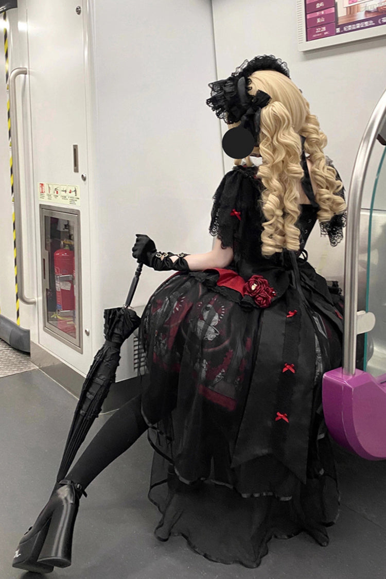 Sweet Lolita Dress - Dark Moon Corridor, Red, Gothic Style, Bow Detail, Printed - additional product view 11