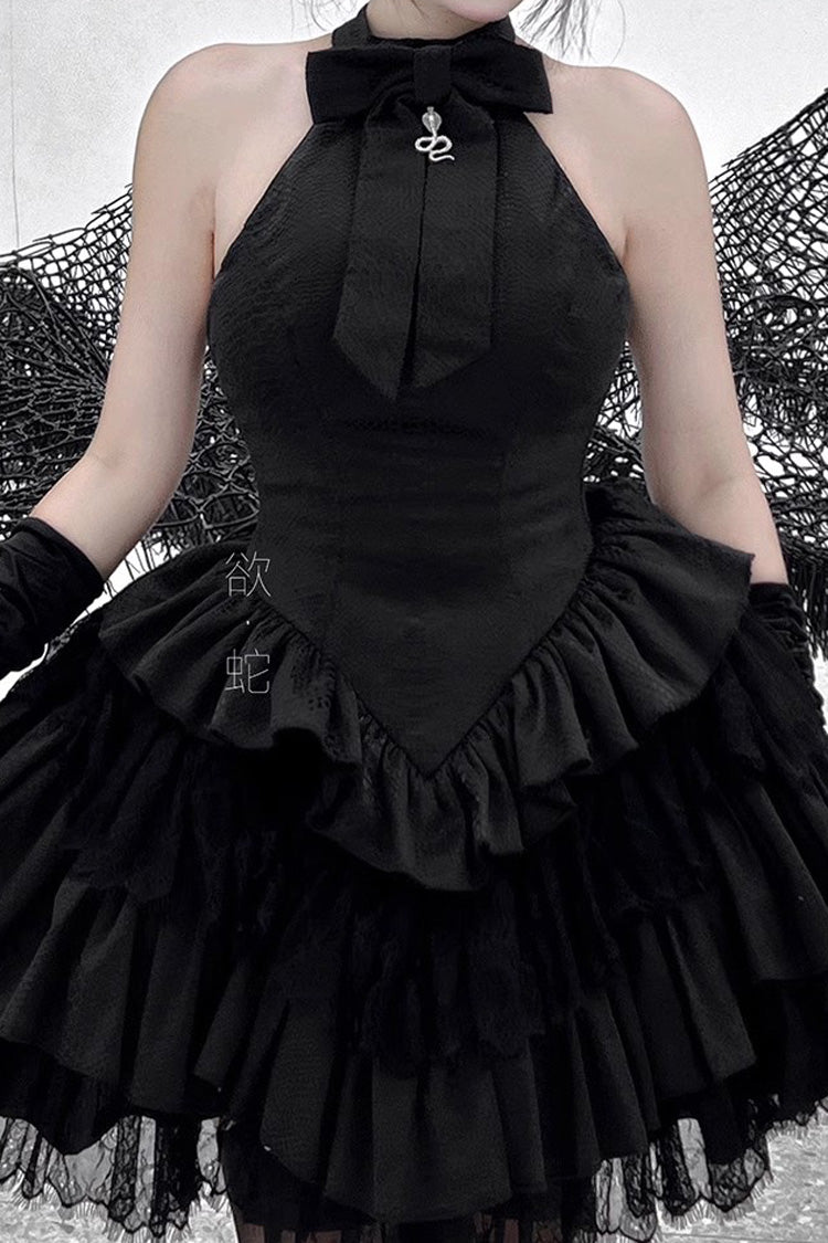 Sweet Lolita Dress - Desire Snake Halterneck, 2 Colors, Ruffled, Gothic Style, Lace Trim - additional product view 3