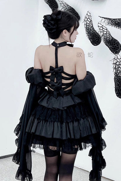 Sweet Lolita Dress - Desire Snake Halterneck, 2 Colors, Ruffled, Gothic Style, Lace Trim - additional product view 4