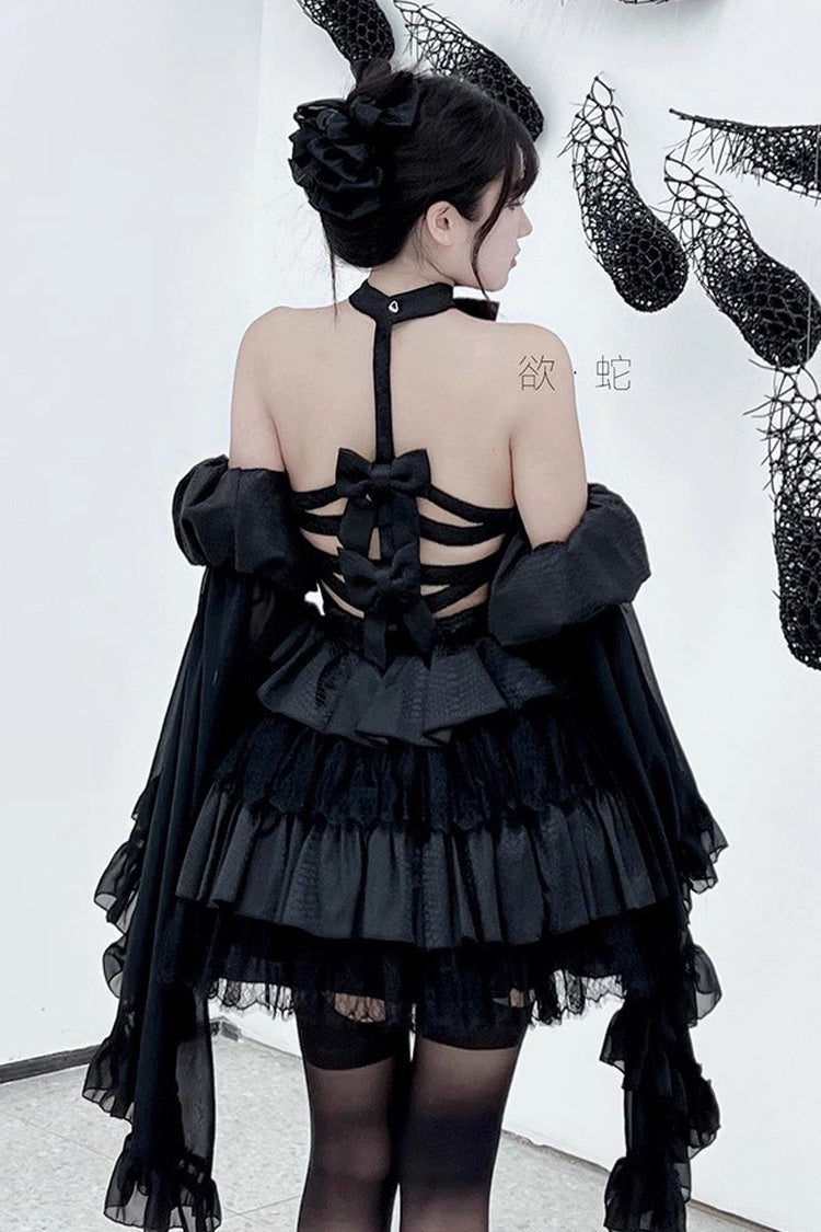 Sweet Lolita Dress - Desire Snake Halterneck, 2 Colors, Ruffled, Gothic Style, Lace Trim - additional product view 5