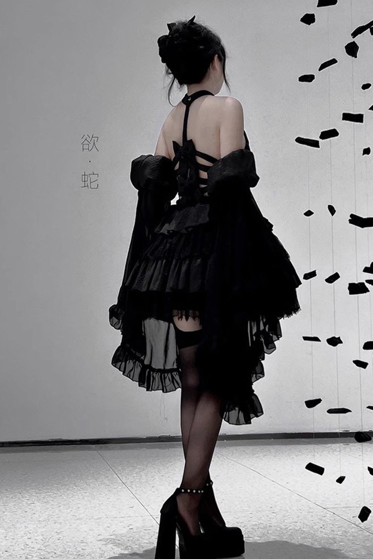 Sweet Lolita Dress - Desire Snake Halterneck, 2 Colors, Ruffled, Gothic Style, Lace Trim - additional product view 6